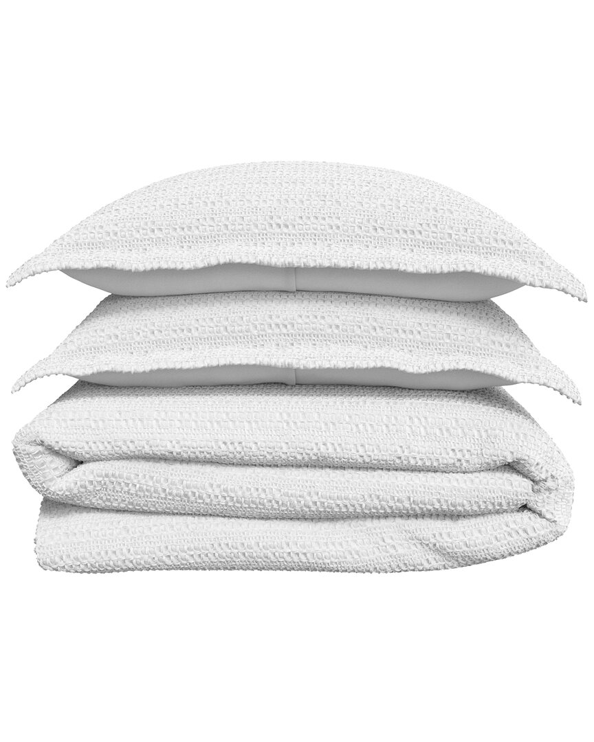 Linery & Co 100% Cotton Reversible Waffle Weave / Percale Duvet Cover Set In White
