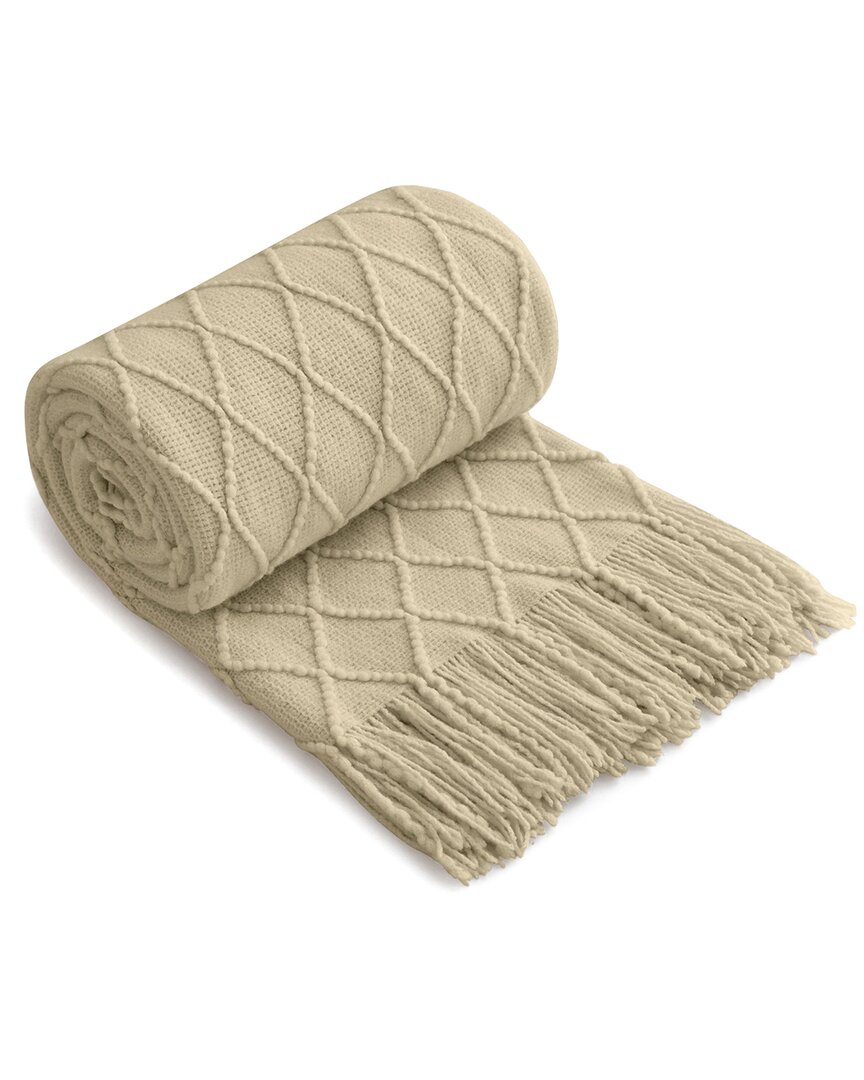 Peace Nest Knitted Diamond Throw With Fringe