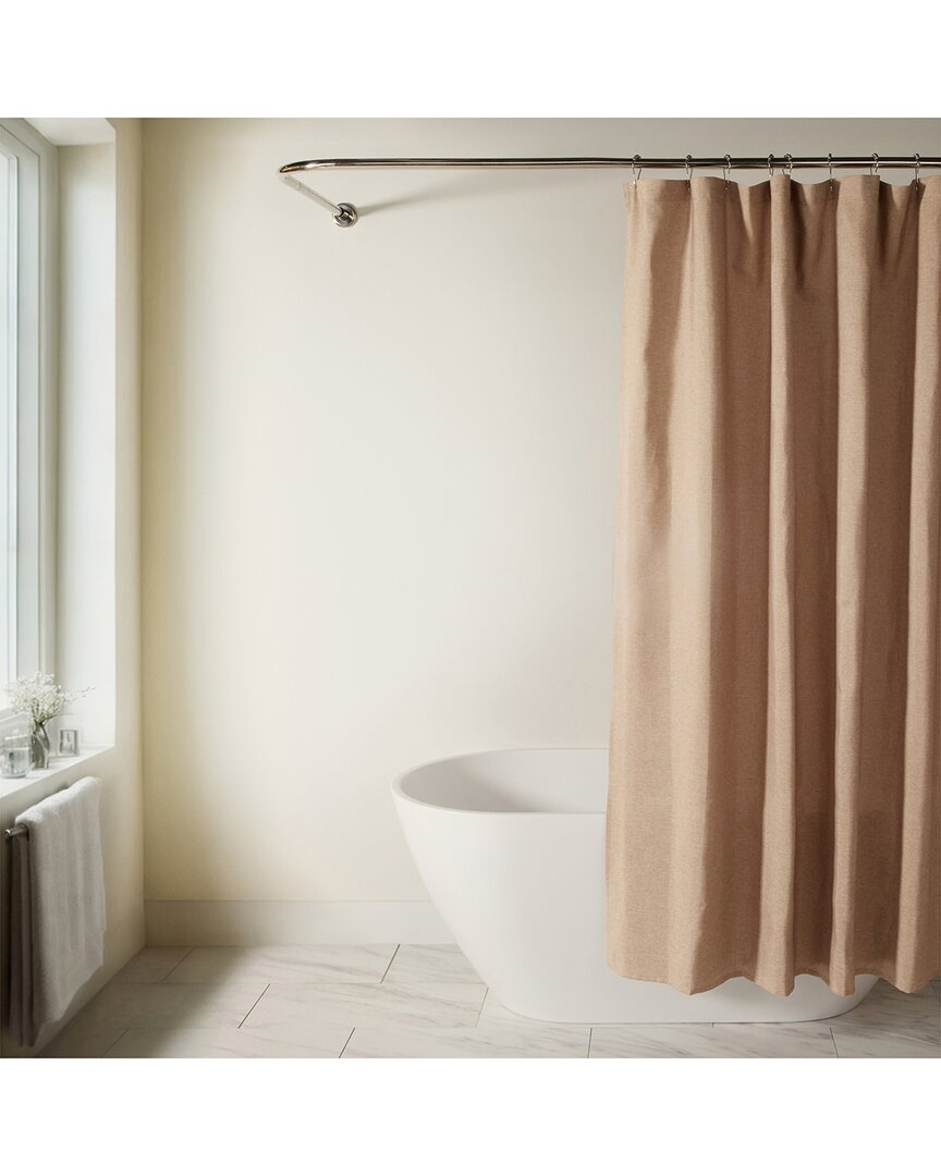 Home Collection Linen-look Textured Woven Shower Curtain In Brown