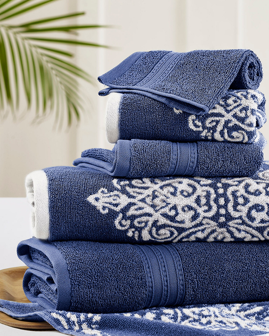 Modern Threads 6pc Reversible Artesia Yarn Dyed Jacquard Towel Set In Blue