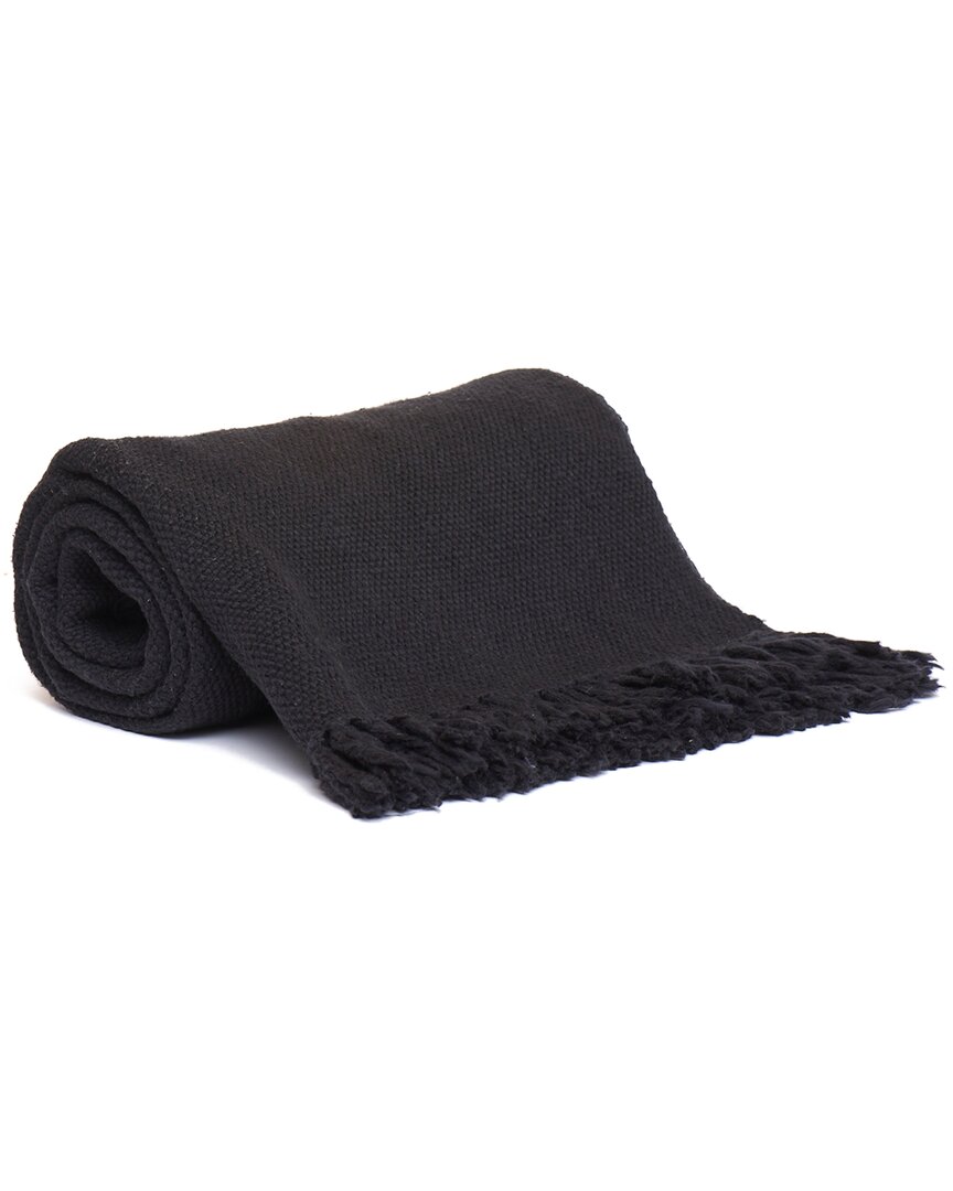 Harkaari Thick Cotton Throw With Fridge Ends In Black
