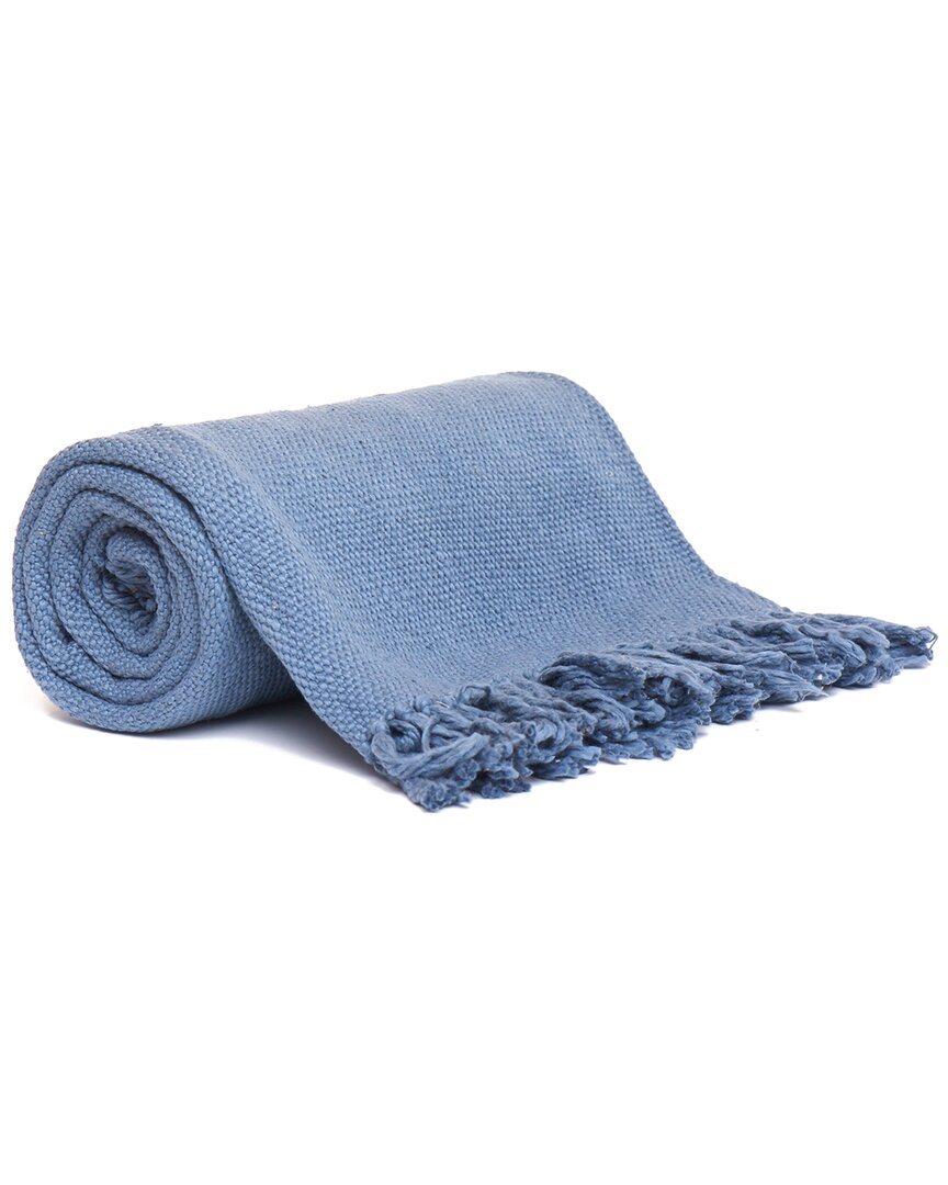 Harkaari Thick Cotton Throw With Fridge Ends In Blue