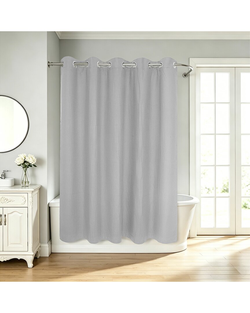 Awesome Home No Hook Honeycomb Waffle Woven Shower Curtain With Liner In Gray