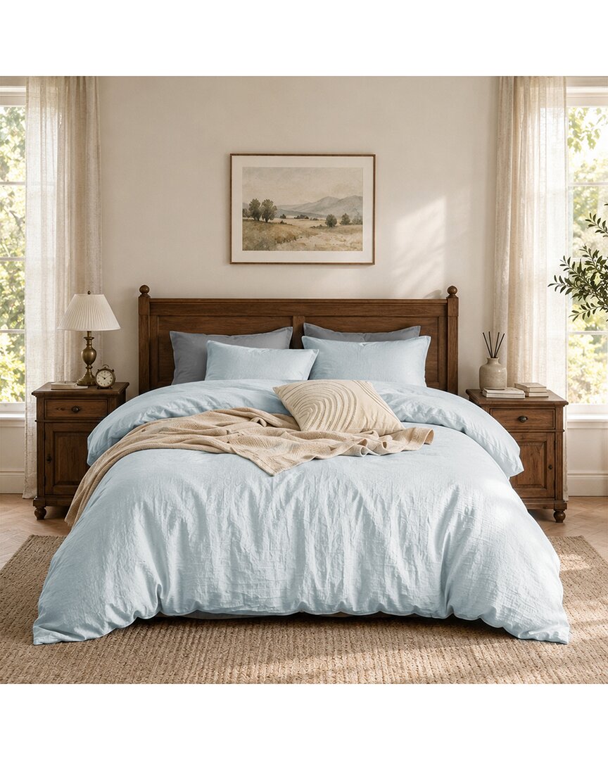 Awesome Home Linen Solid Duvet Set In Blue