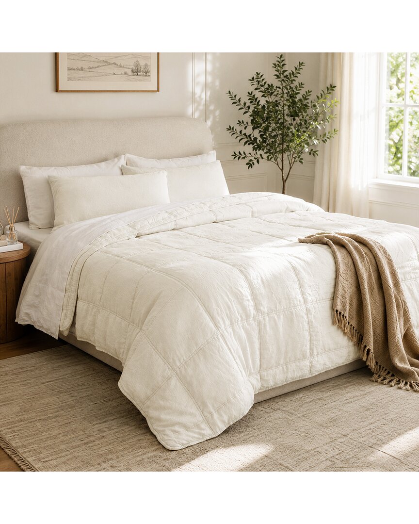 Awesome Home Linen Solid Comforter Set In White