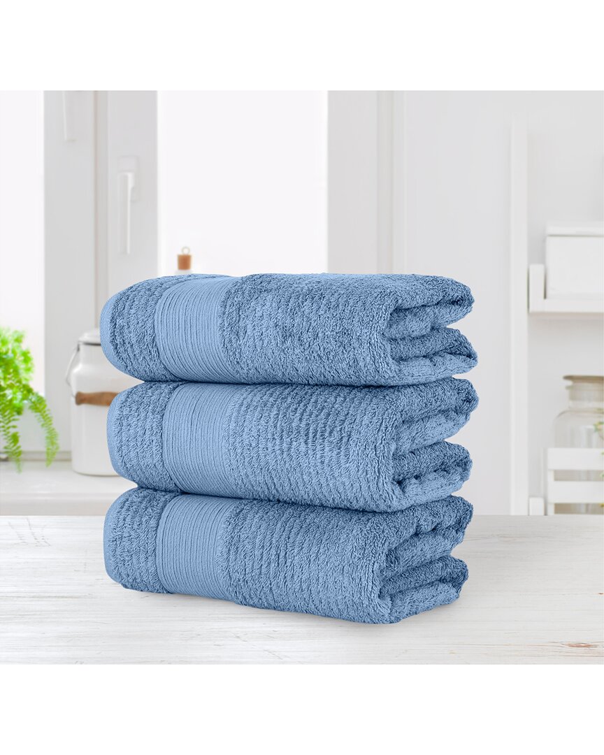 Chic Home Luxurious 3pc Pure Turkish Cotton Bath Towel Set In Blue