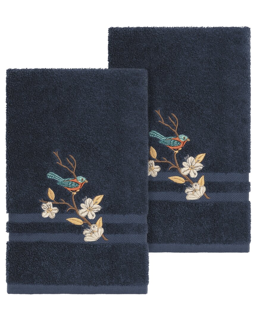 Linum Home Textiles Turkish Cotton Spring Time 2pc Embellished Hand Towel Set In Blue