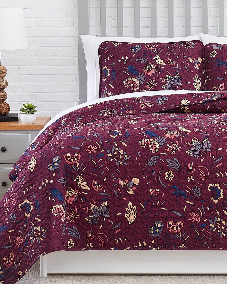 South Shore Linens Blooming Blossoms Quilt Set In Red