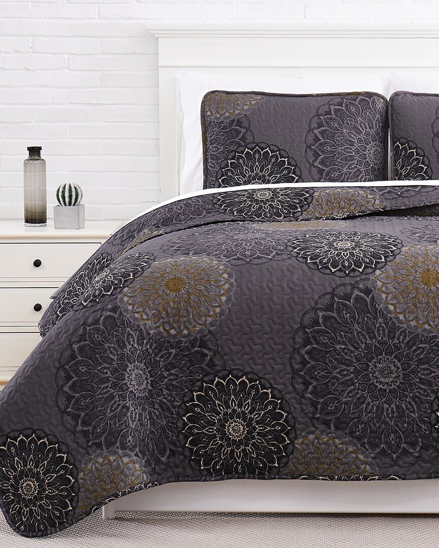 South Shore Linens Midnight Floral Quilt Set In Black