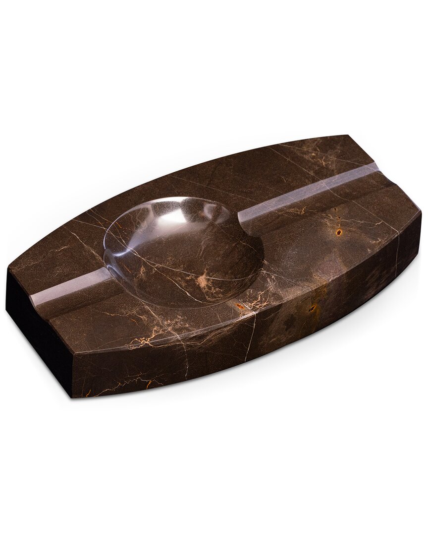 Bey-berk Handcrafted Genuine Marble 2-cigar Ashtray In Amber Emperador Marble In Brown