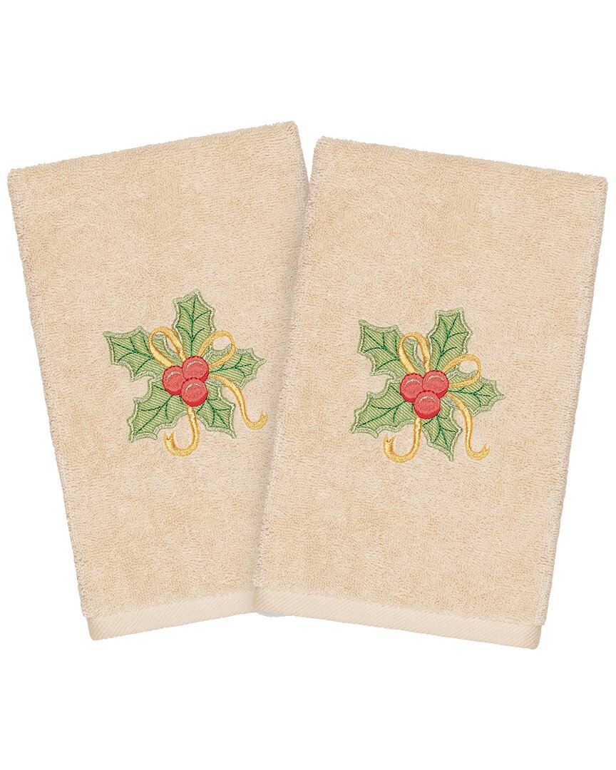 Linum Home Textiles Christmas Holly Bunch Sand Hand Towels (set Of 2)