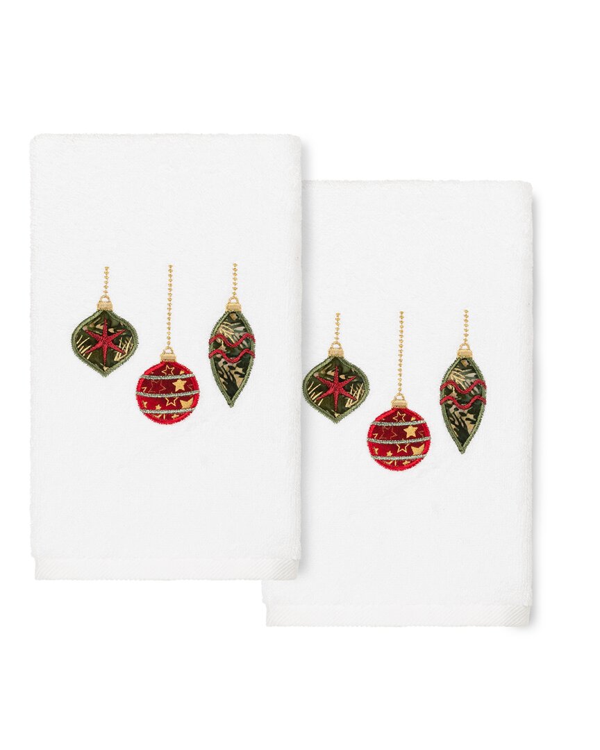 Linum Home Textiles Christmas Ornaments White Hand Towels (set Of 2)