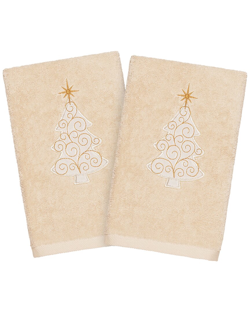 Linum Home Textiles Embroidered Hand Towels with Merry Christmas (Set of 2)