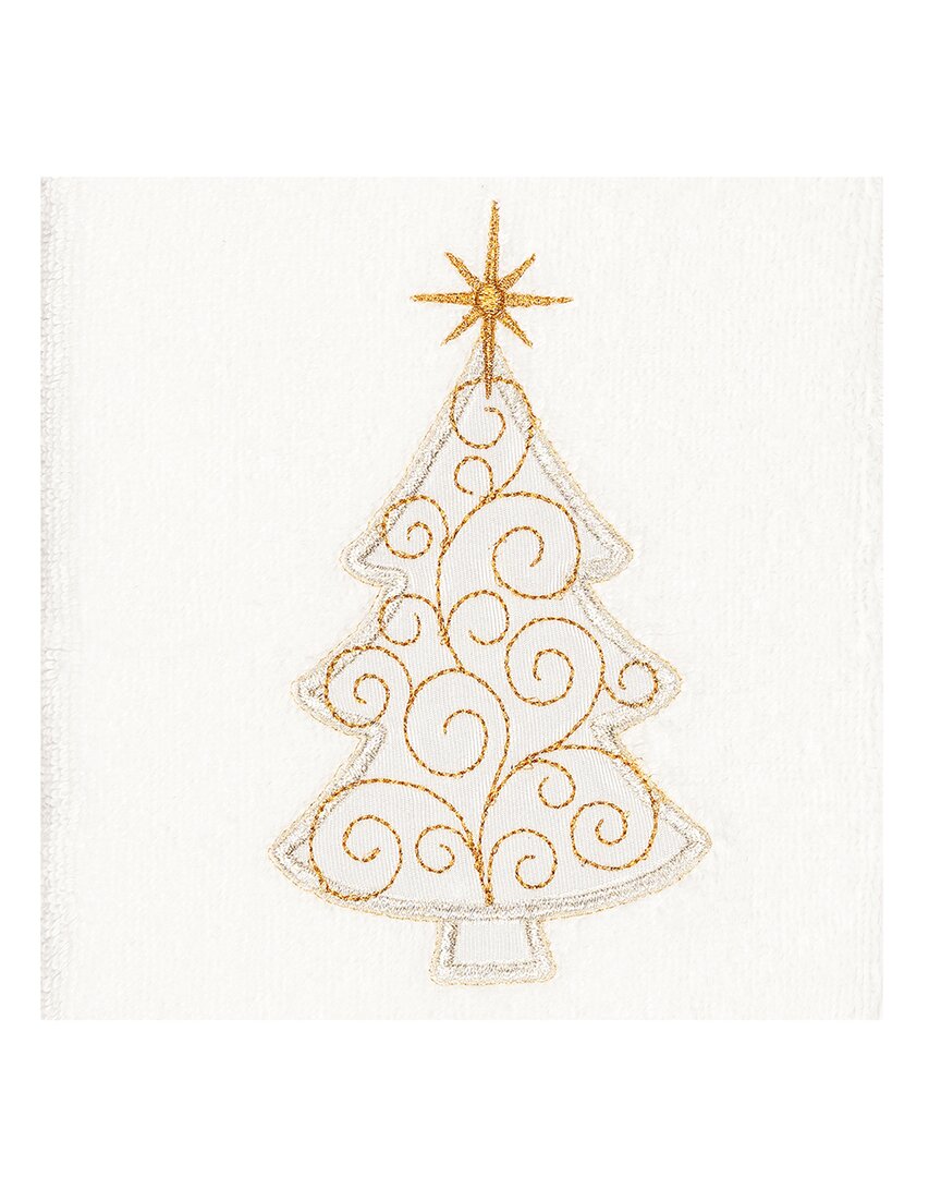 Linum Home Textiles Christmas Scroll Tree White Hand Towels (set Of 2)