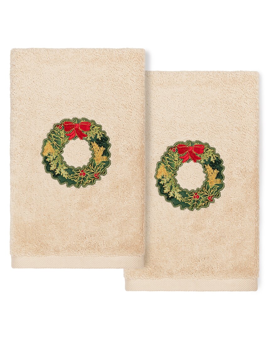Linum Home Textiles Christmas Wreath Sand Hand Towels (set Of 2) In Multi