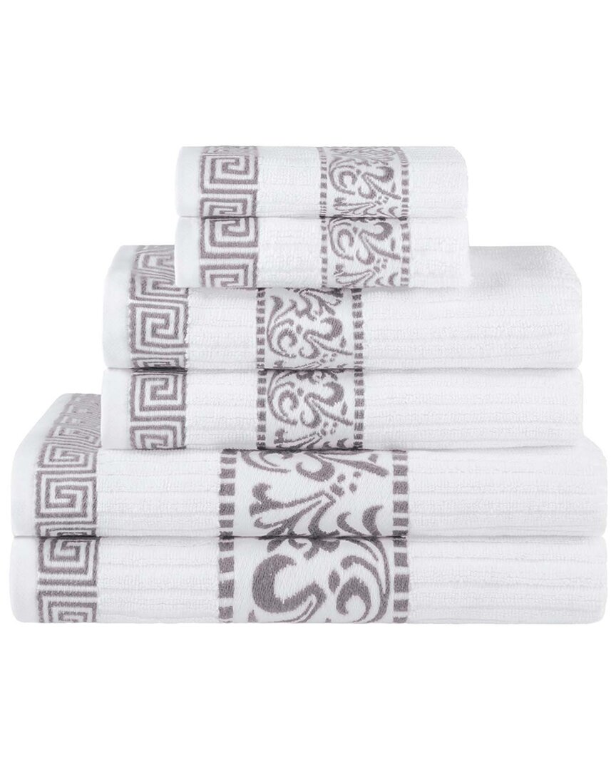 Superior Athens Cotton With Greek Scroll And Floral Pattern Assorted, 6 Piece Bath Towel Set