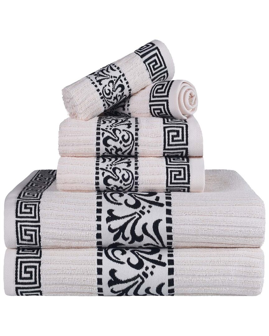 SUPERIOR SUPERIOR ATHENS COTTON 6PC ASSORTED TOWEL SET WITH GREEK SCROLL & FLORAL  PATTERN