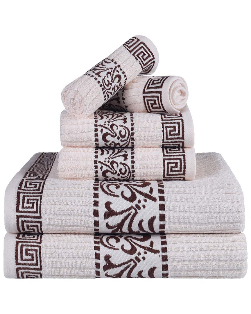 Superior Athens Cotton With Greek Scroll And Floral Pattern Assorted, 6 Piece Bath Towel Set