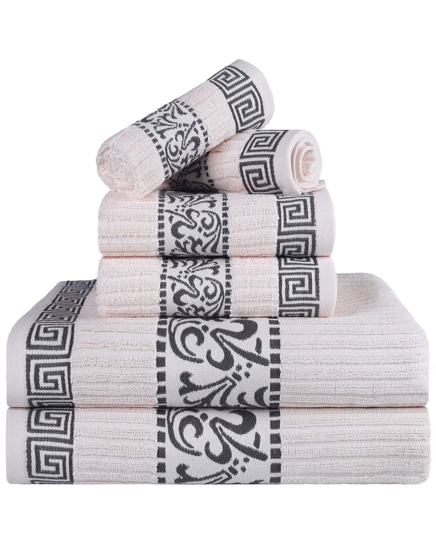 Superior Athens Cotton With Greek Scroll And Floral Pattern Assorted, 6 Piece Bath Towel Set
