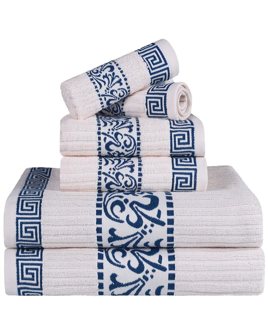 Superior Athens Cotton 6pc Assorted Towel Set With Greek Scroll & Floral  Pattern In Blue