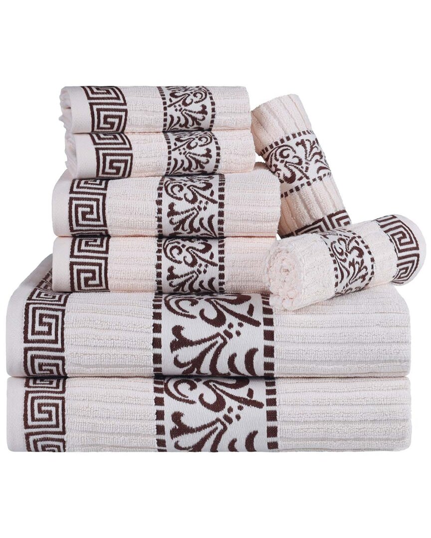 SUPERIOR SUPERIOR ATHENS COTTON 8PC TOWEL SET WITH GREEK SCROLL & FLORAL PATTERN