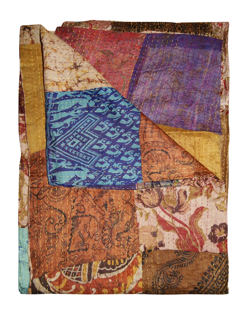 Taj Hotel Natural Group Kantha Silk Throw In Orange