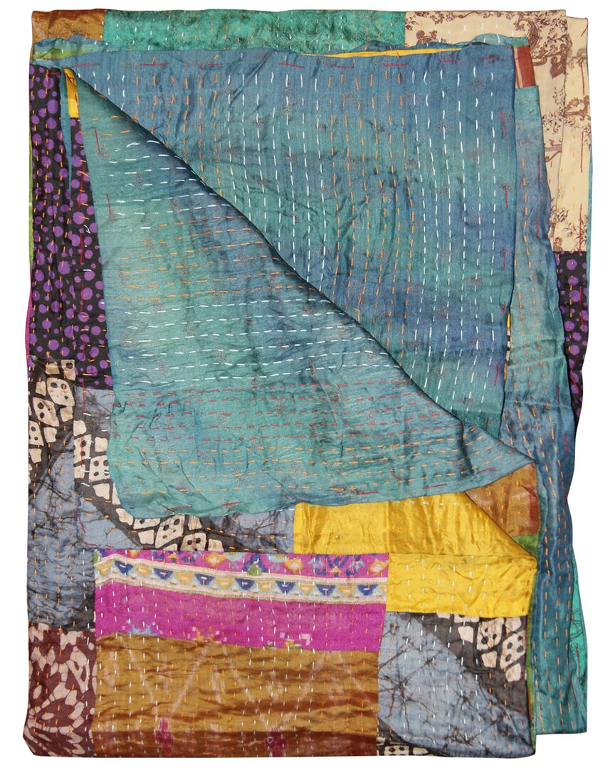 Taj Hotel Natural Group Kantha Silk Throw In Blue