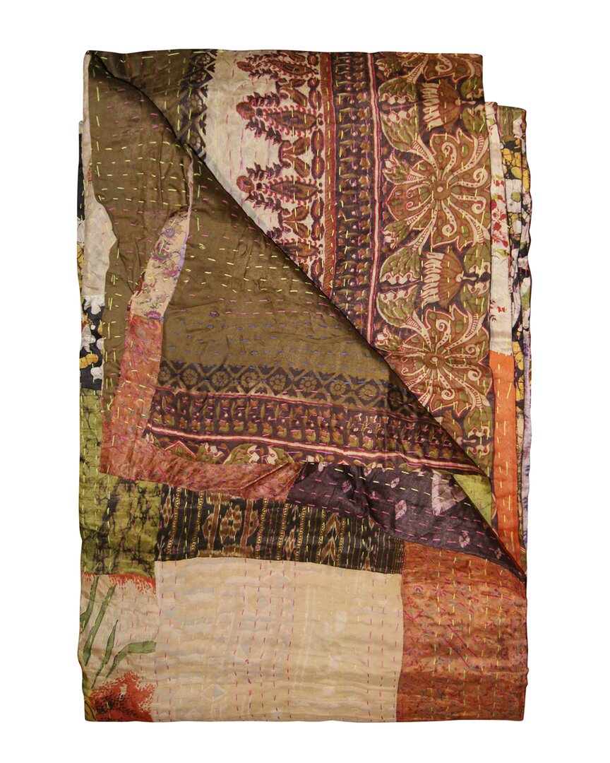 Taj Hotel Natural Group Kantha Silk Throw In Brown