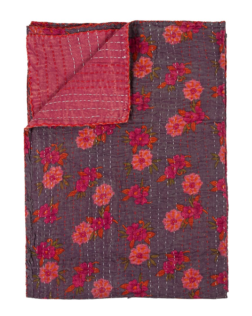 Taj Hotel Natural Group Kantha Cotton Throw In Pink