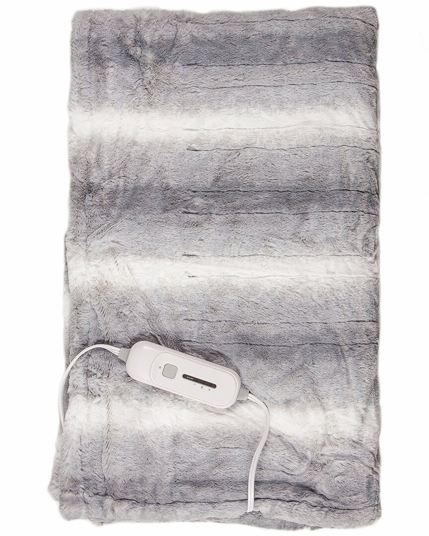 Luxe Faux Fur Natural Group Faux Fur Heated Throw In Grey