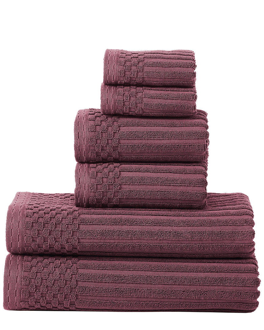 SUPERIOR SUPERIOR HIGHLY ABSORBENT 6PC SOLID AND CHECKERED BORDER COTTON TOWEL SET