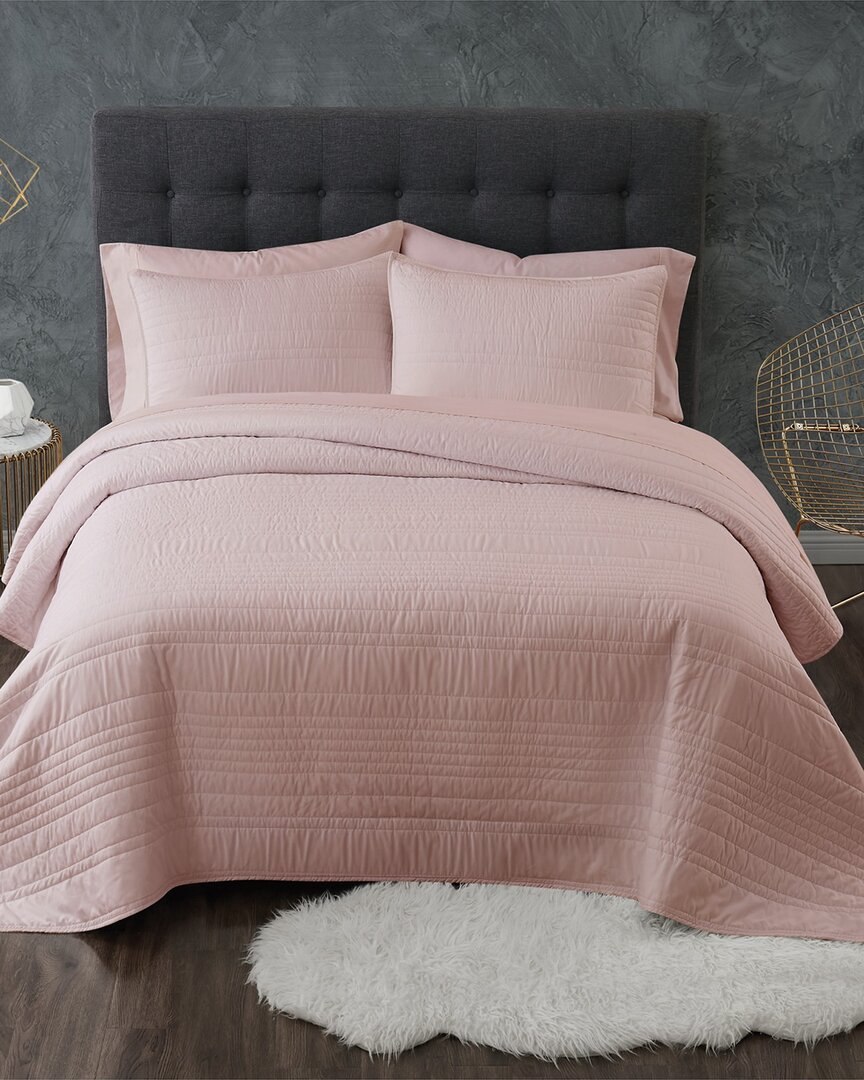 Truly Calm Antimicrobial Blush 3pc Quilt Set In Pink