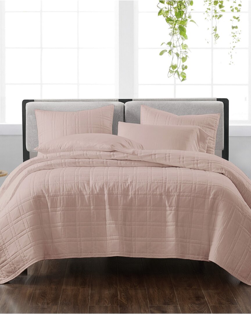 Cannon Solid Blush 3pc Quilt Set In Pink
