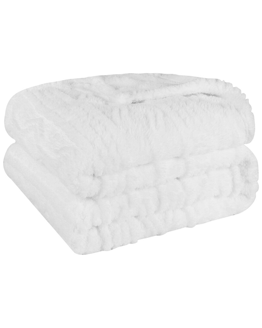 Superior Boho Knit Jacquard Fleece Plush Fluffy Blanket In White