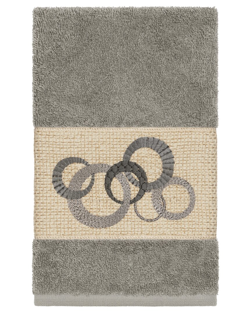 Linum Home Textiles Turkish Cotton Annabelle Embellished Hand Towel In Grey