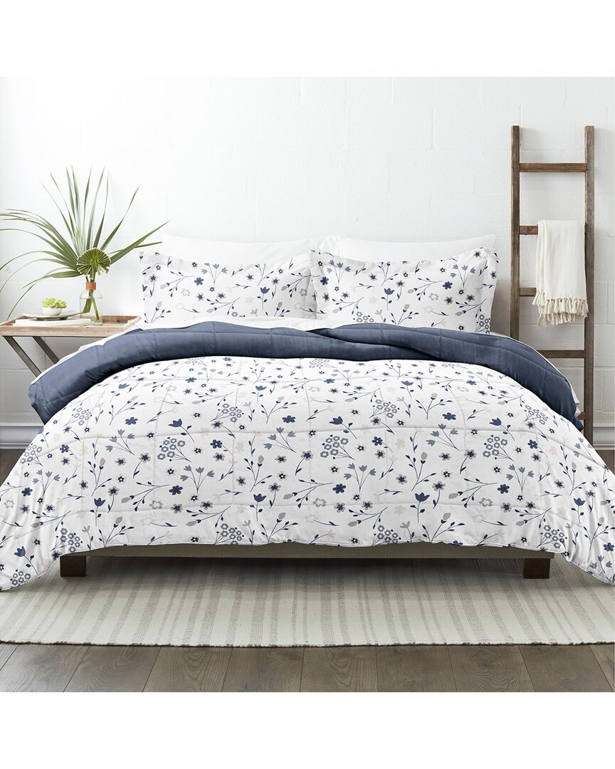 Home Collection Down Alt Forget Me Not Reversible Comforter Set In Navy