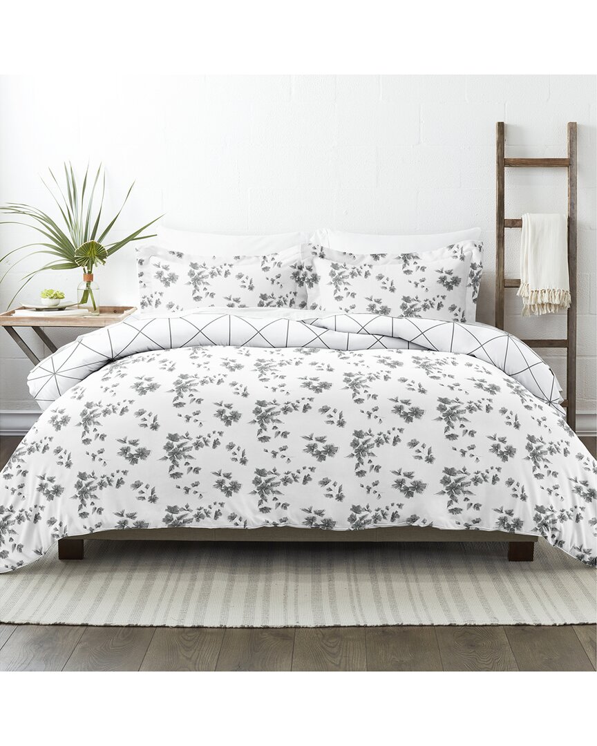 Home Collection Ultra Soft Edgy Flowers 3pc Reversible Duvet Set In Grey
