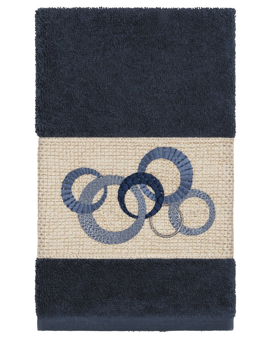 Linum Home Textiles Turkish Cotton Annabelle Embellished Hand Towel In Blue