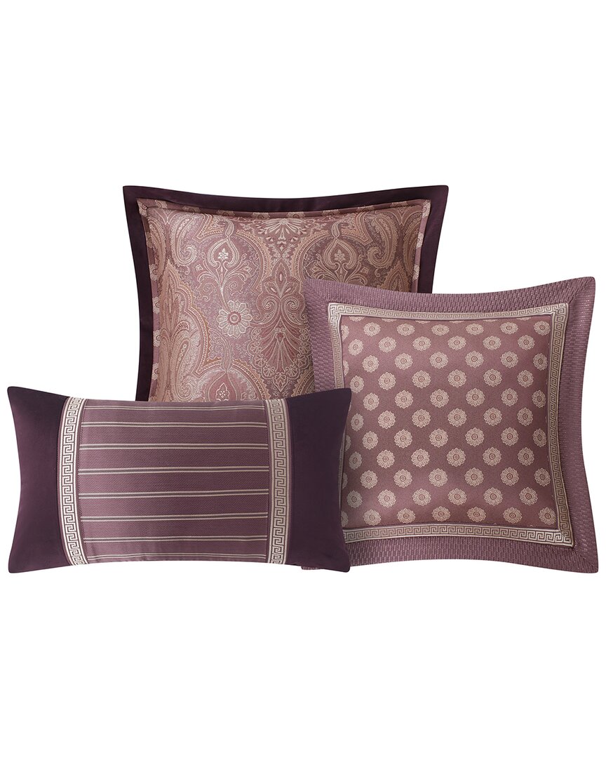 Waterford Set Of 3 Tabriz Decorative Pillows In Mulberry,wine