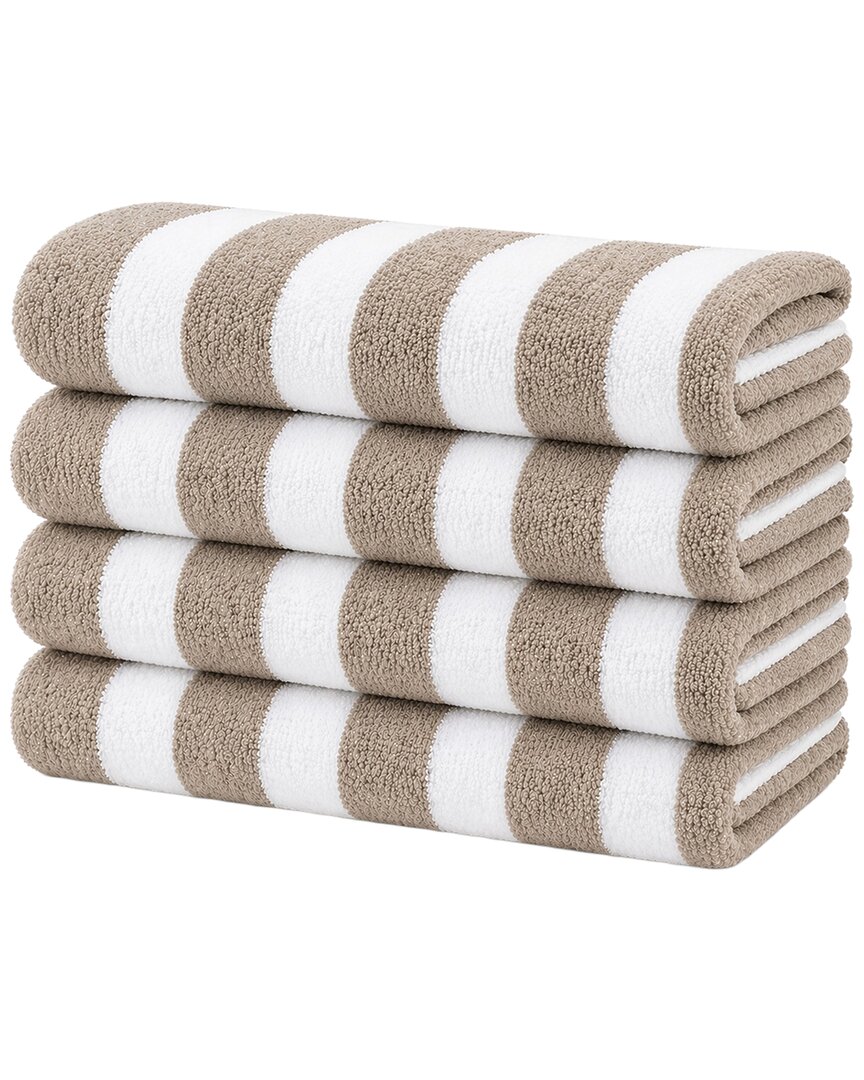 Luxury Home 4-pack Cabana Striped Terry Cloth Beach Towels In Neutral