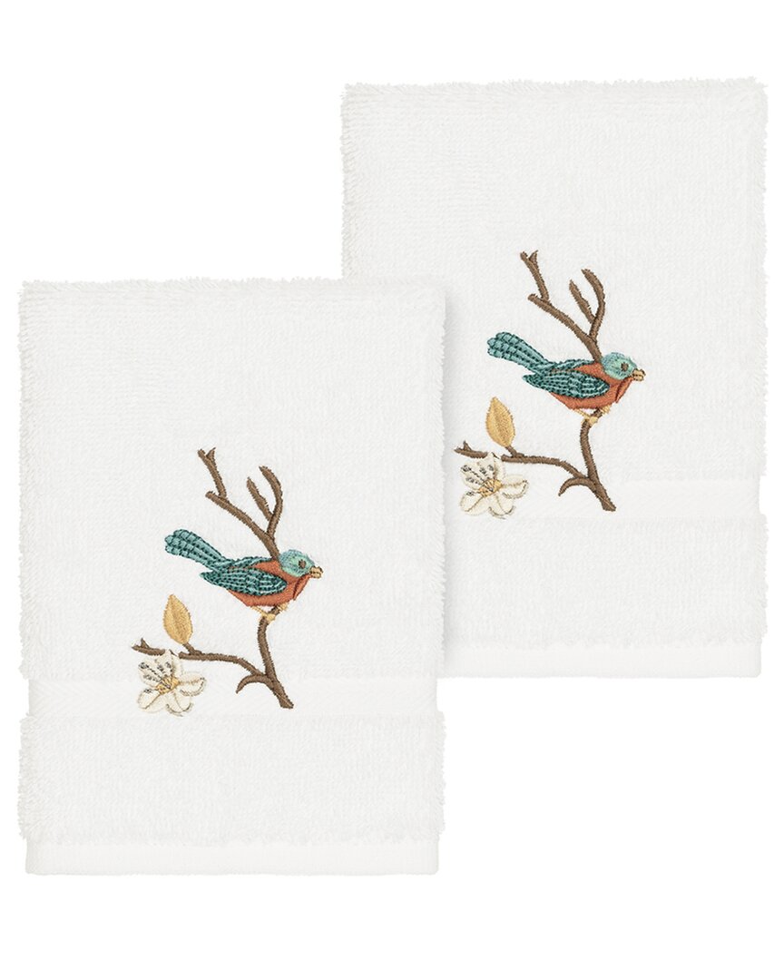 Linum Home Textiles Turkish Cotton Spring Time 2pc Embellished Washcloth Set In White