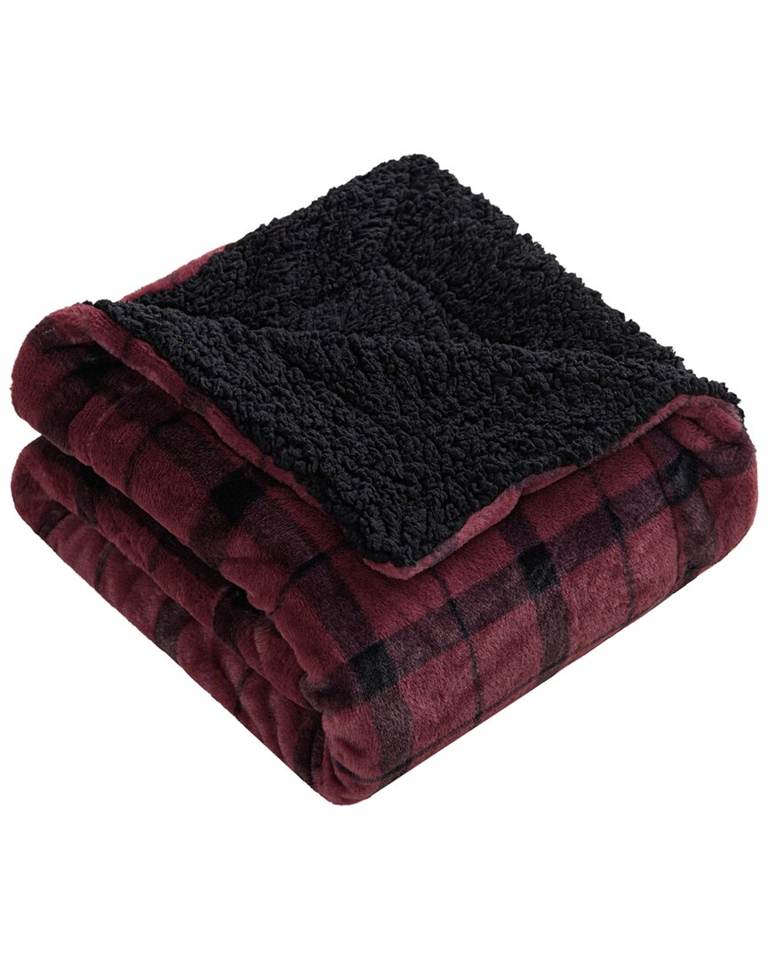 Sutton Home Printed Fur To Sherpa Throw Blanket In Burgundy