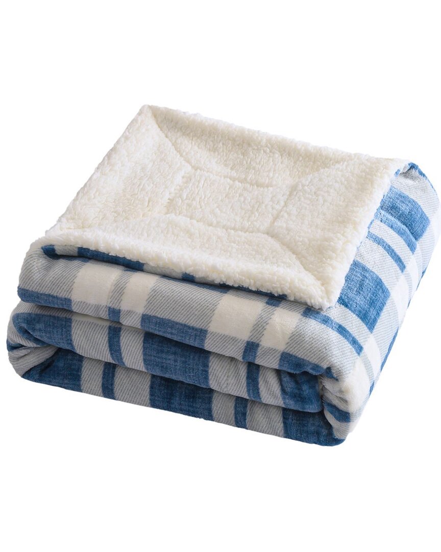 Sutton Home Printed Velvet To Solid Sherpa Throw Blanket In Blue