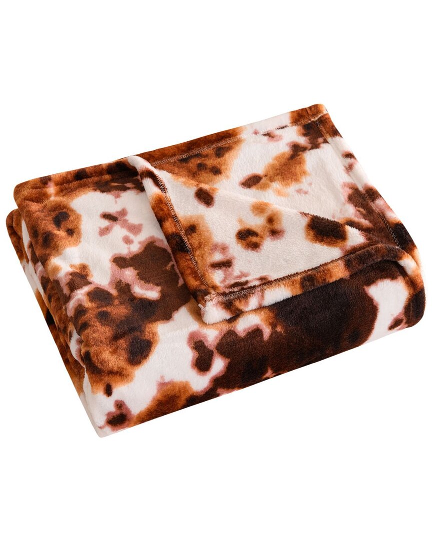 Sutton Home Printed Plush Velvet Throw Blanket In Brown