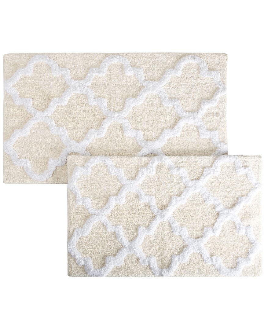 Lavish Home Cotton Plush 2pc Bath Mat Set In Bone