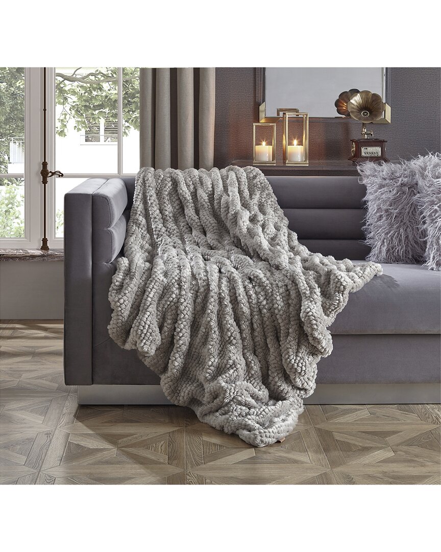 Shop Inspired Home Mavis Honeycomb Texture Fuzzy Throw In Grey