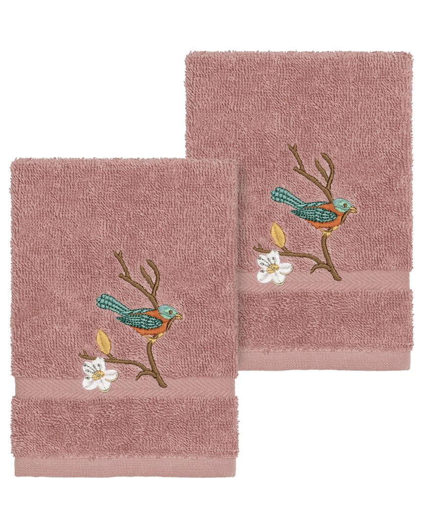 Linum Home Textiles Turkish Cotton Spring Time 2pc Embellished Washcloth Set In Rose