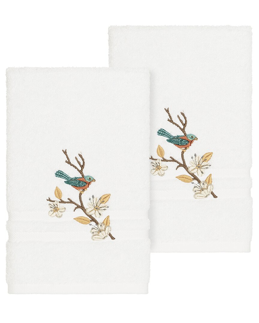 Linum Home Textiles Turkish Cotton Spring Time 2pc Embellished Hand Towel Set In White