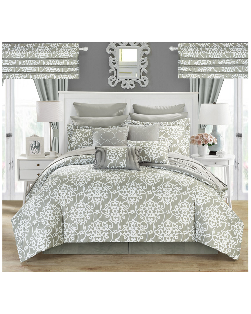 Chic Home Geraldina Pleated Ruffles & Reversible Printed Comforter Set