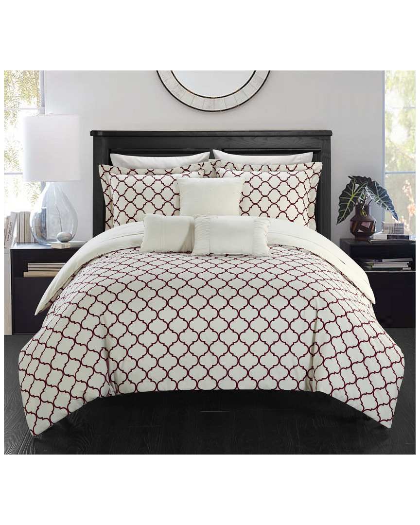 Chic Home Plymouth Pinch Pleated Ruffled & Reversible Geometric Printed Comforter Set